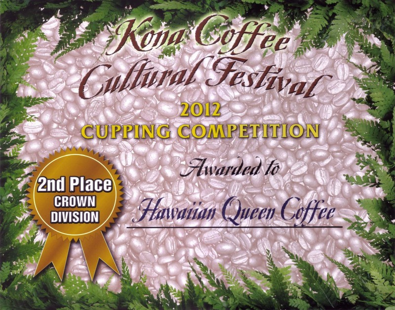 2nd Place 2012 Kona Coffee Cultural Festival Cupping Competition